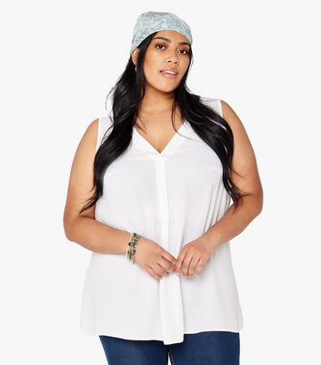 Apricot Curves White Sleeveless V Neck Top New Look