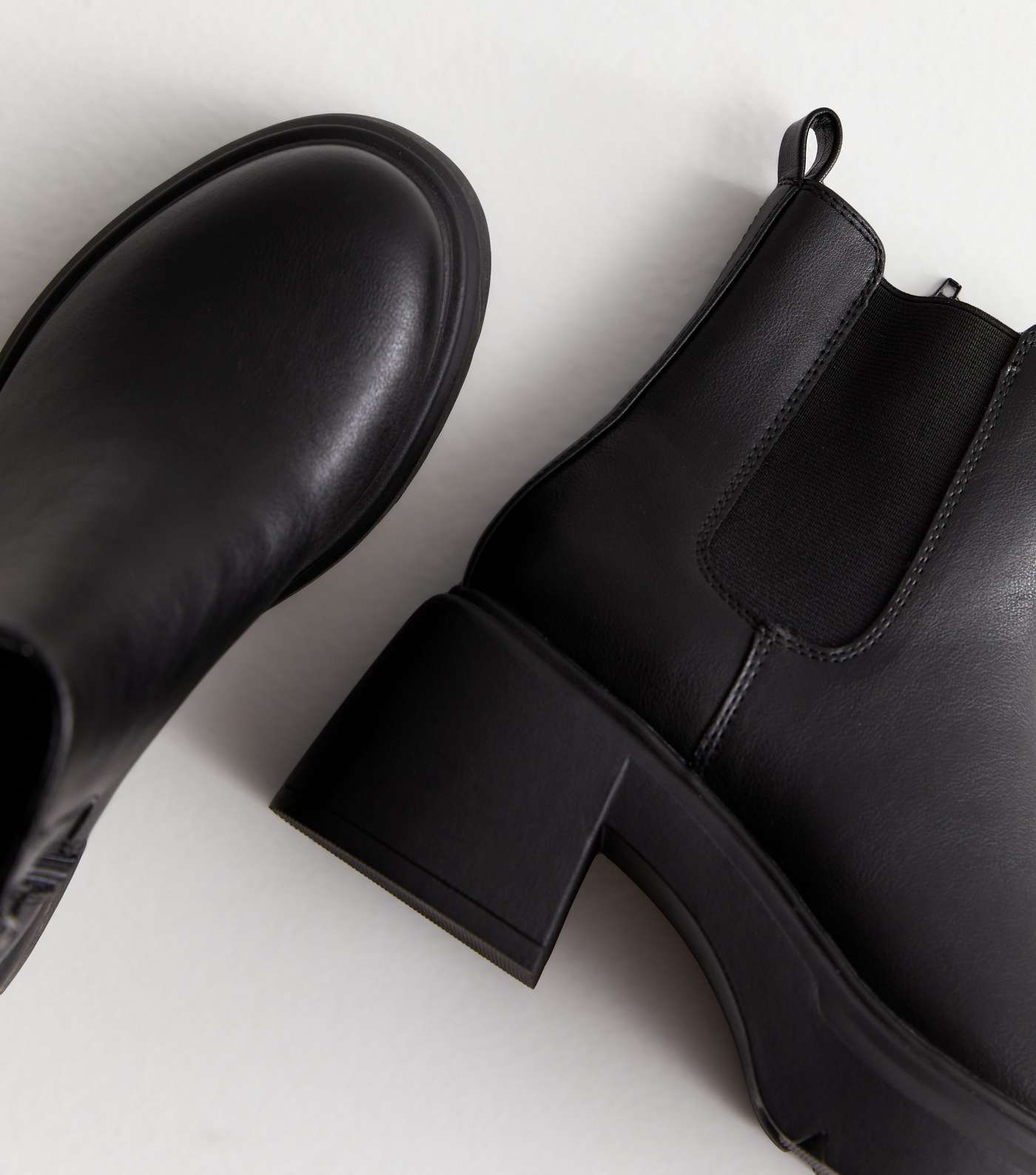 Black Leather-Look Chunky Block Heel Chelsea Boots Image 3