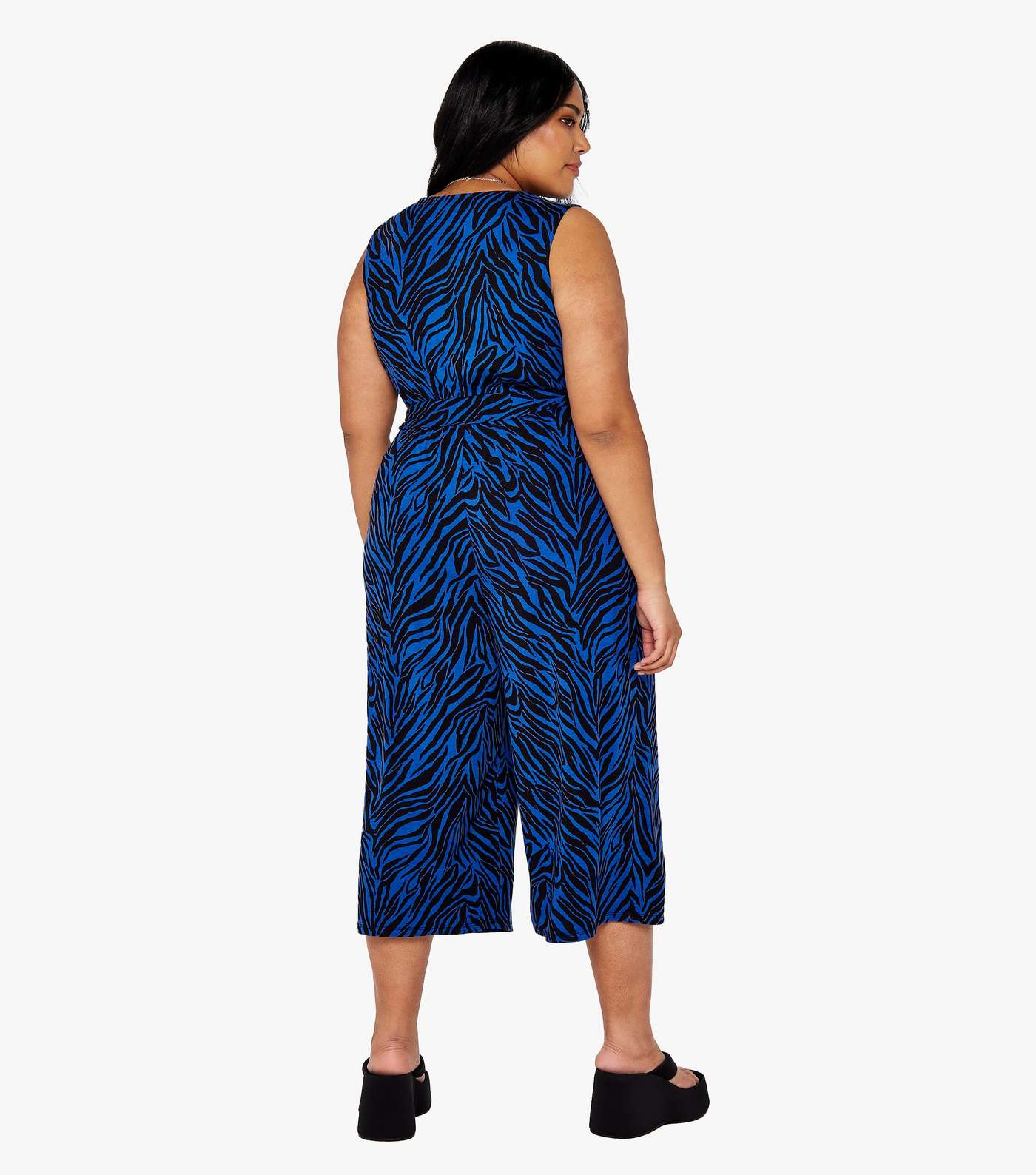 Apricot Curves Blue Zebra Print Wide Leg Cropped Jumpsuit Image 3