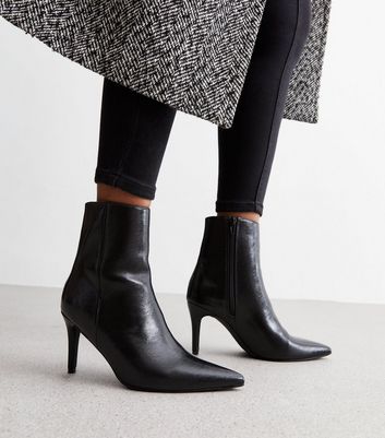 Black Leather-Look Stiletto Heel Ankle Boots New Look