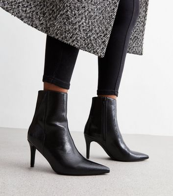 Black leather stiletto ankle boots uk on sale