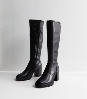 Knee high black on sale leather boots no heel