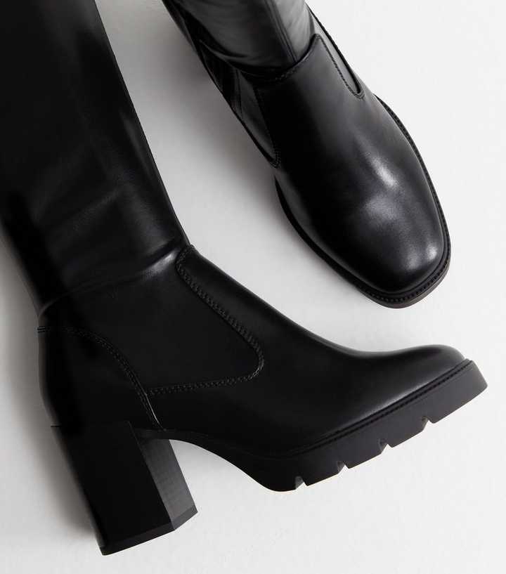 wide fit heeled knee high boots