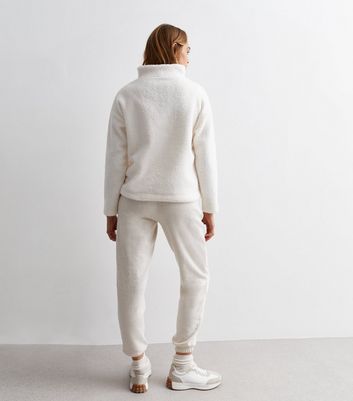 Off White Teddy Zip Neck Sweatshirt New Look