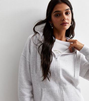 Light Grey Zip Up Hoodie New Look