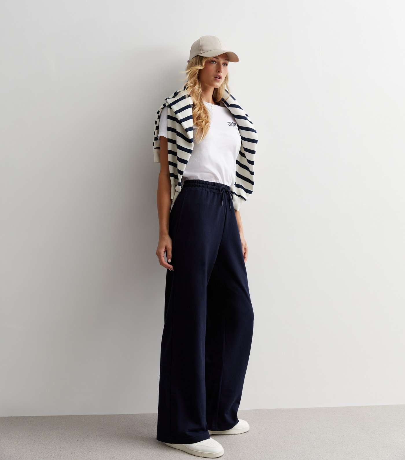 Navy Jersey Wide Leg Joggers Image 5