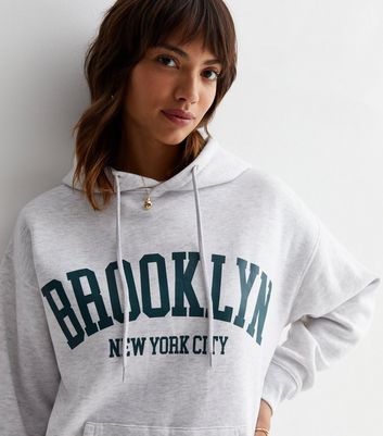 Pale Grey Brooklyn Logo Hoodie New Look