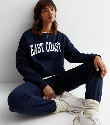 Navy East Coast Logo Crew Neck Sweatshirt New Look