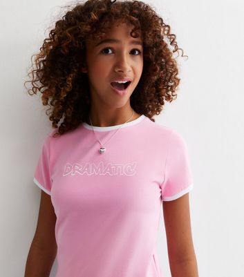 Girls Pink Dramatic Logo Ringer T-Shirt New Look