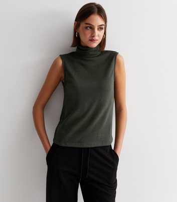 JDY Khaki Knit Roll Neck Vest