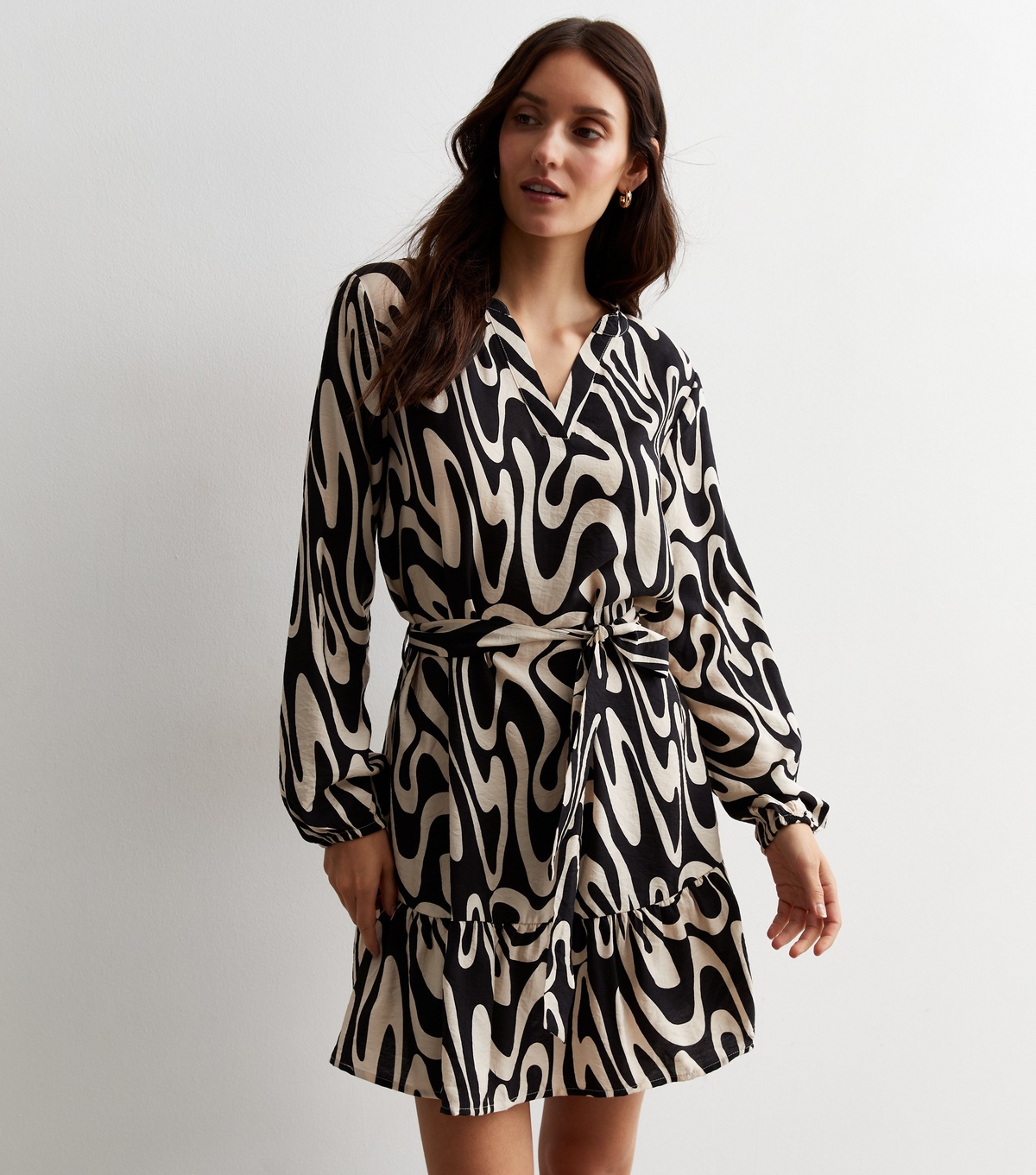 Women's Black Swirl Print Belted Mini Dress JDY New Look