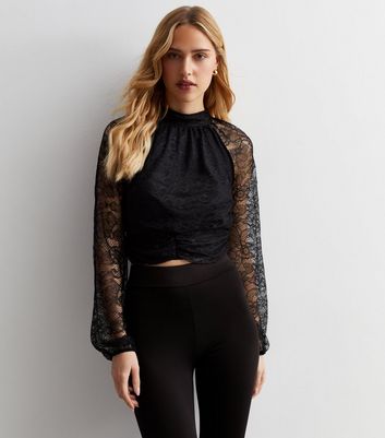 Black lace hotsell high neck top