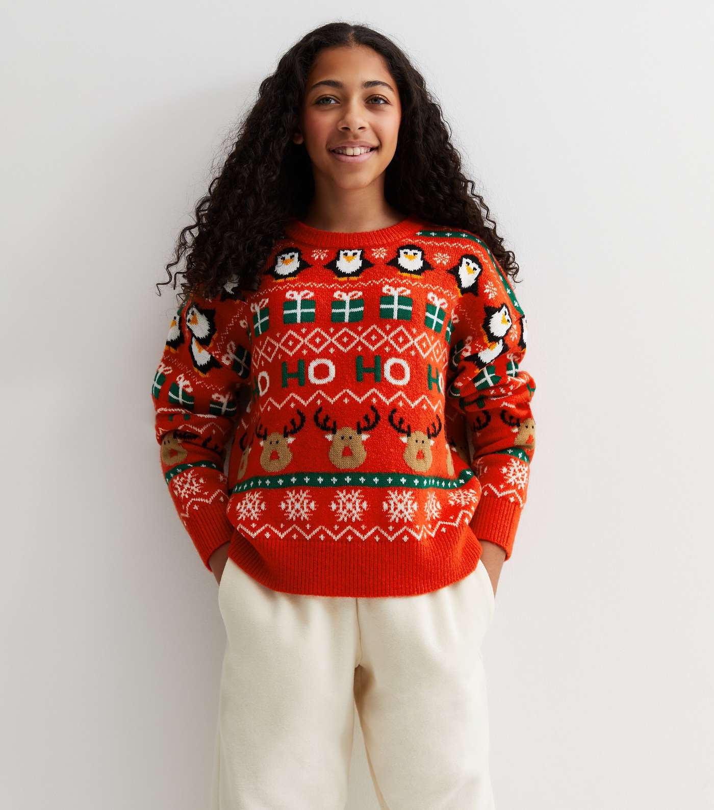 Girls Red Knit Christmas Family Jumper Image 3