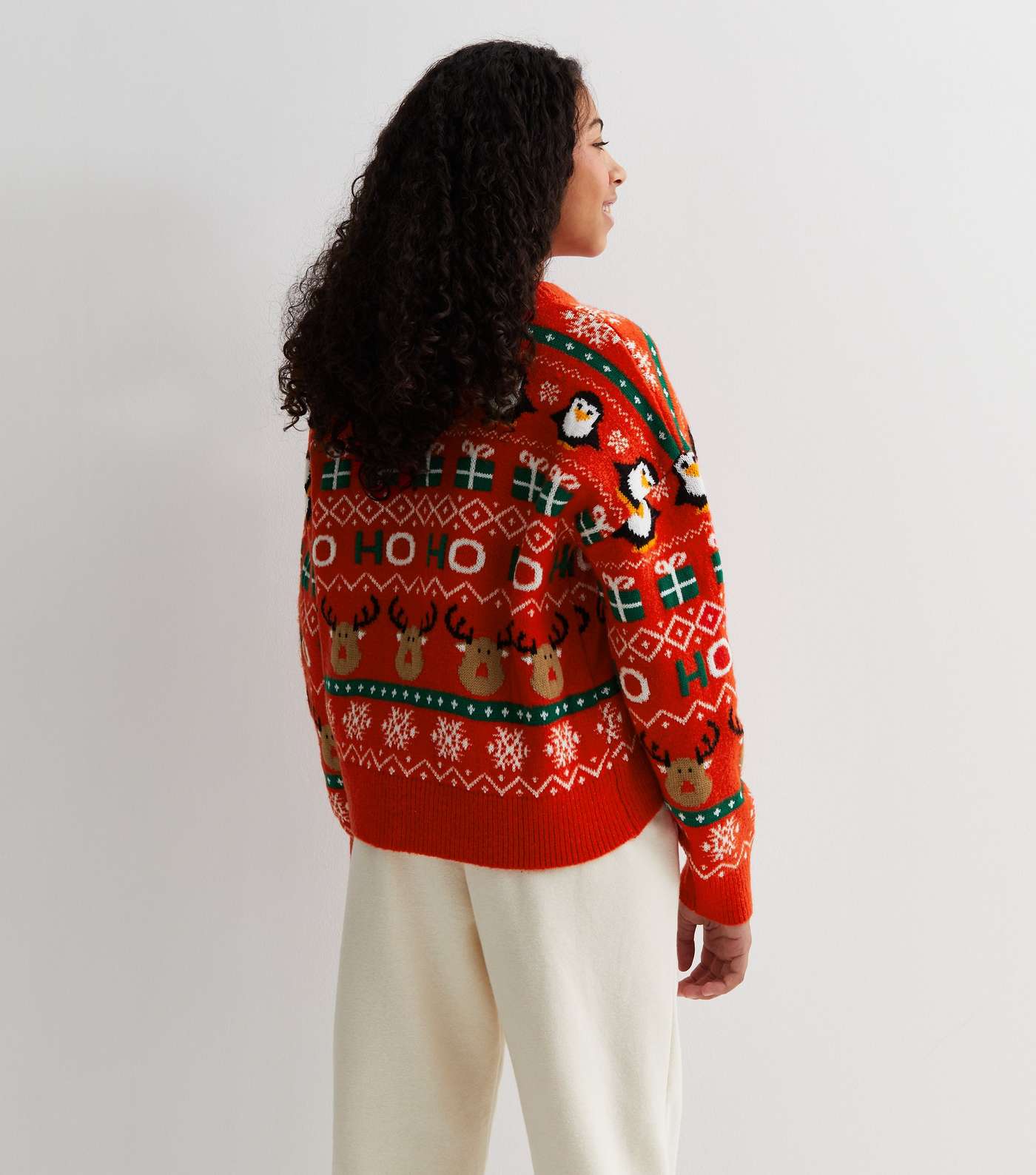Girls Red Knit Christmas Family Jumper Image 5