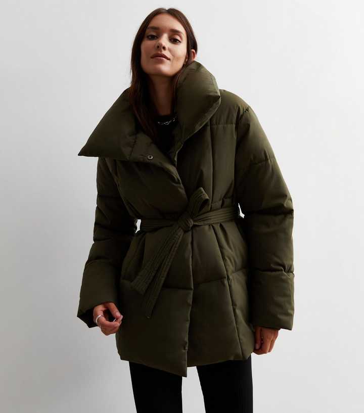Cameo Rose Khaki Collared Wrap Puffer Jacket