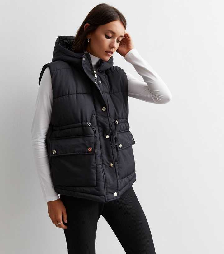 Cameo Rose Black Hooded Padded Gilet