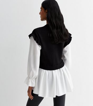 Cameo Rose Black 2 in 1 Knit Frill Shirt | New Look