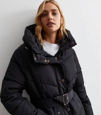 Cameo Rose Black Quilted Longline Puffer Coat New Look