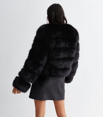 New look black pelted faux fur coat best sale