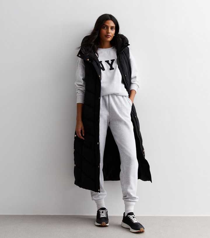 Cameo Rose Black Long Belted Hooded Puffer Gilet