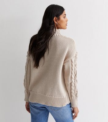 Cameo Rose Stone Cable Knit High Neck Jumper New Look