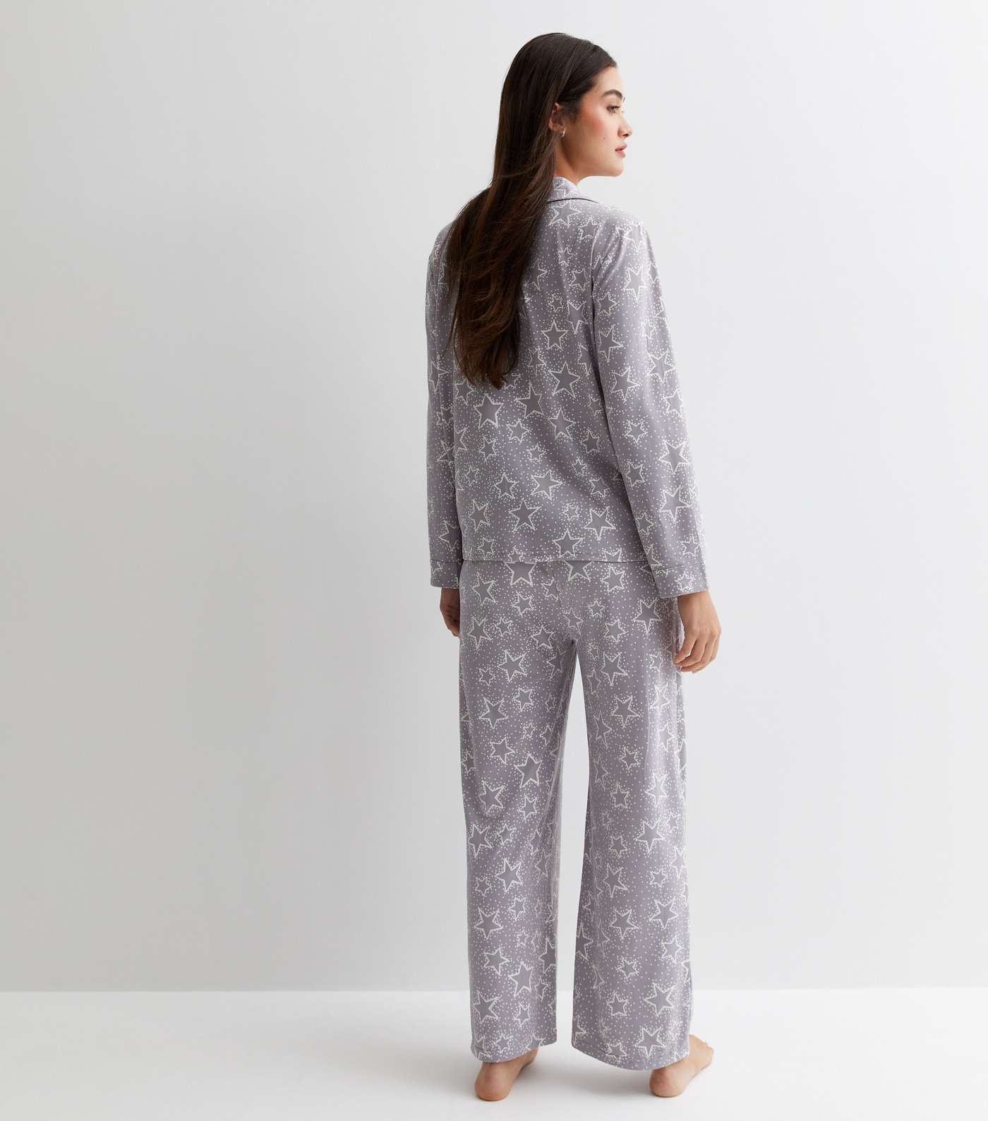 Maternity Light Grey Revere Trouser Pyjama Set with Star Print Image 4