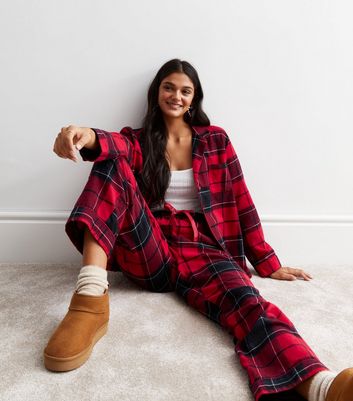 Red checked pjs online womens