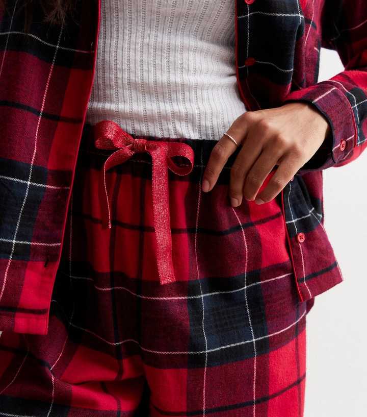 Red Cotton Trouser Family Pyjama Set with Check Print