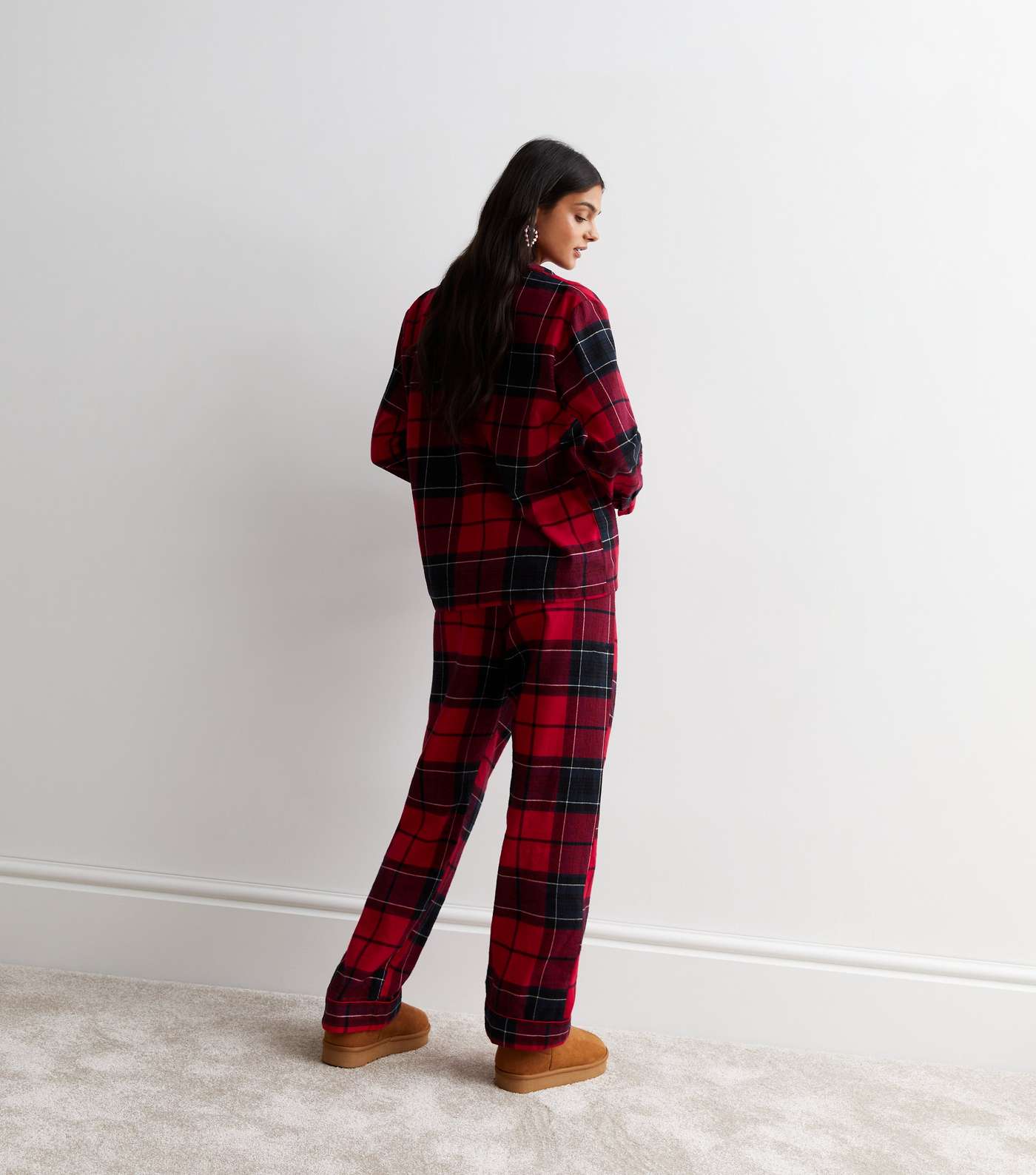 Red Cotton Trouser Family Pyjama Set with Check Print Image 5