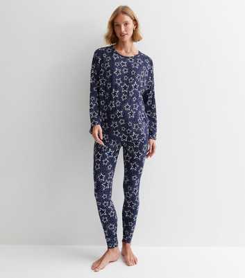Maternity Navy Soft Touch Legging Pyjama Set with Fairisle Print
