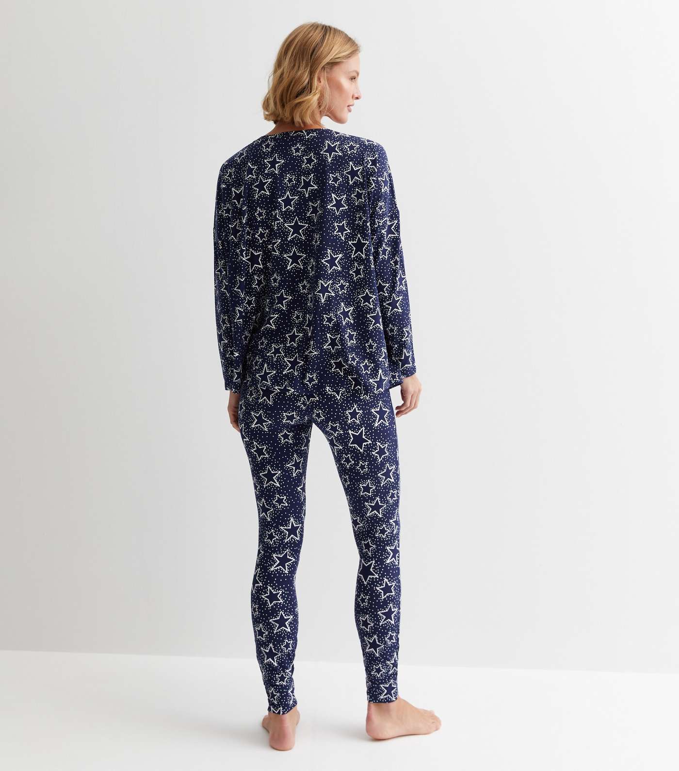 Maternity Navy Soft Touch Legging Pyjama Set with Fairisle Print Image 4