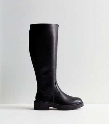 Flat black 2025 calf length boots