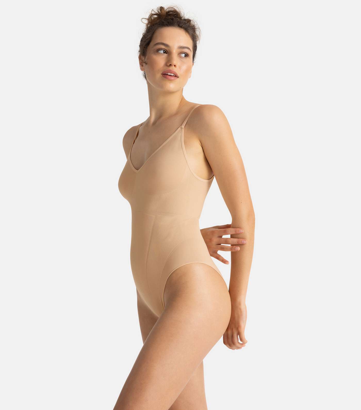 Dorina Pale Pink Ribbed Strappy V Neck Shaping Bodysuit Image 2