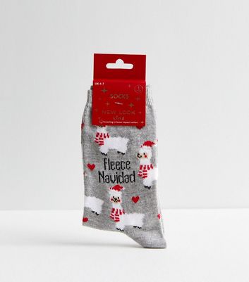 Grey Fleece Navidad Christmas Socks New Look
