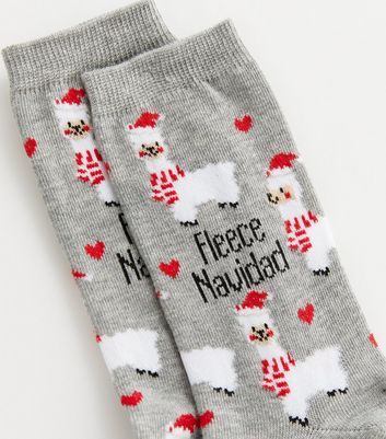 Grey Fleece Navidad Christmas Socks New Look