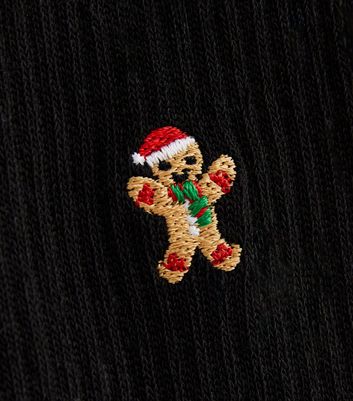 Black Gingerbread Embroidered Christmas Tube Socks New Look