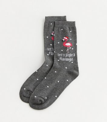 Dark Grey Christmas Flamingo Socks New Look
