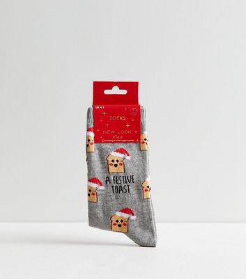 Grey A Festive Toast Christmas Socks New Look