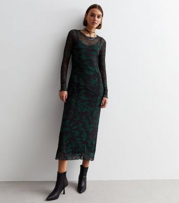 Green Camo Print Long Sleeve Midaxi Dress New Look