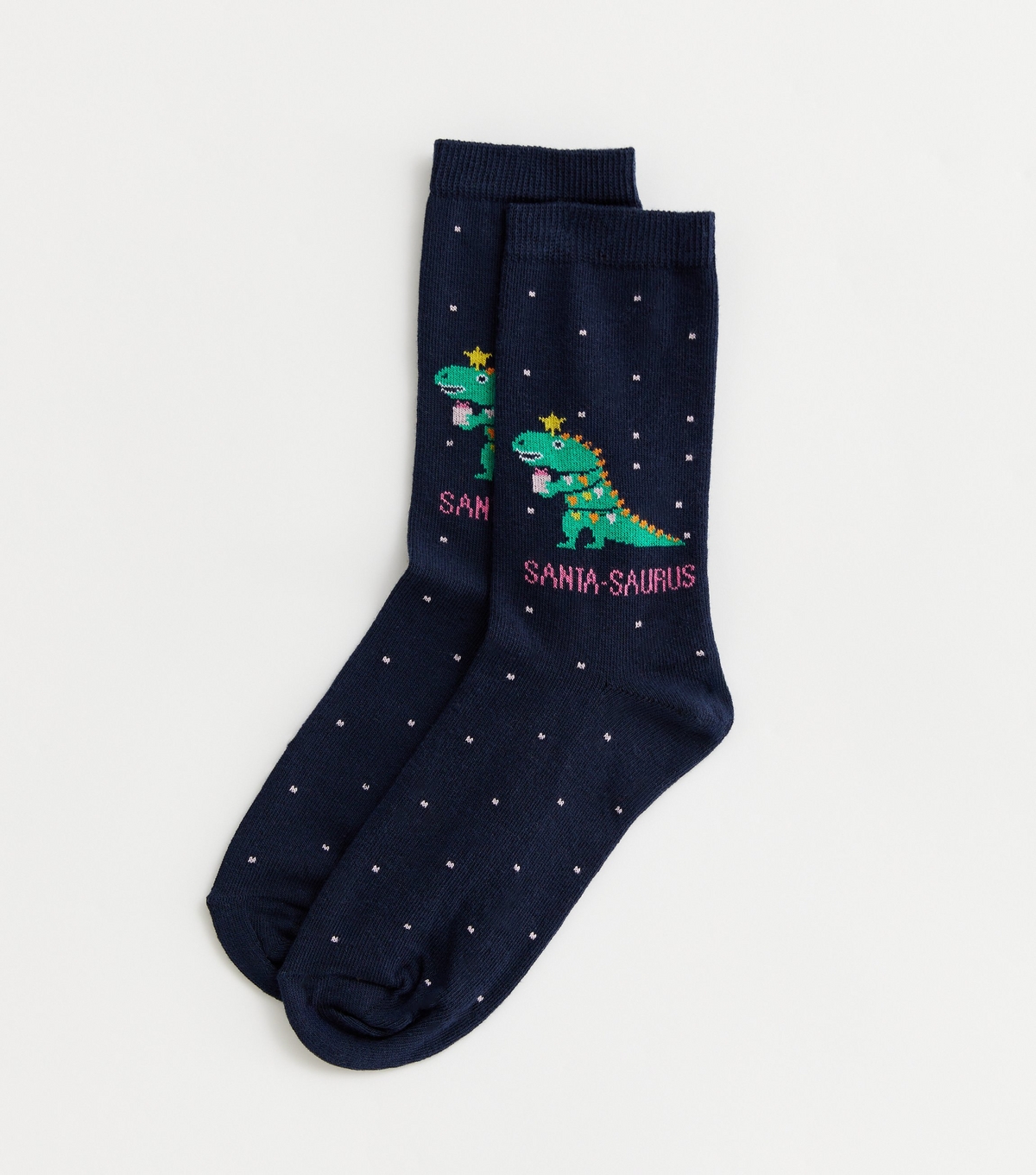 Navy Santa-saurus Christmas Socks New Look