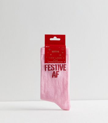 Pink Glitter Festive AF Christmas Socks New Look