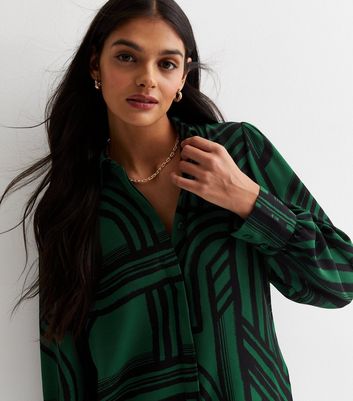 Green Abstract Stripe Long Shirt New Look