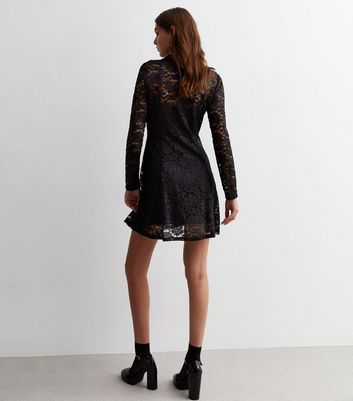 Black Lace Mini Shirt Dress | New Look