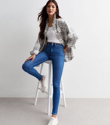 Bright Blue High Waist Hallie Super Skinny Jeans New Look