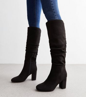 Black suede knee high boots with best sale heel