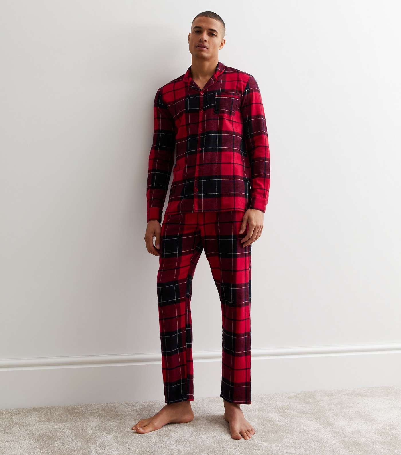 Red Trouser Family Christmas Pyjama Set with Check Pattern Image 3