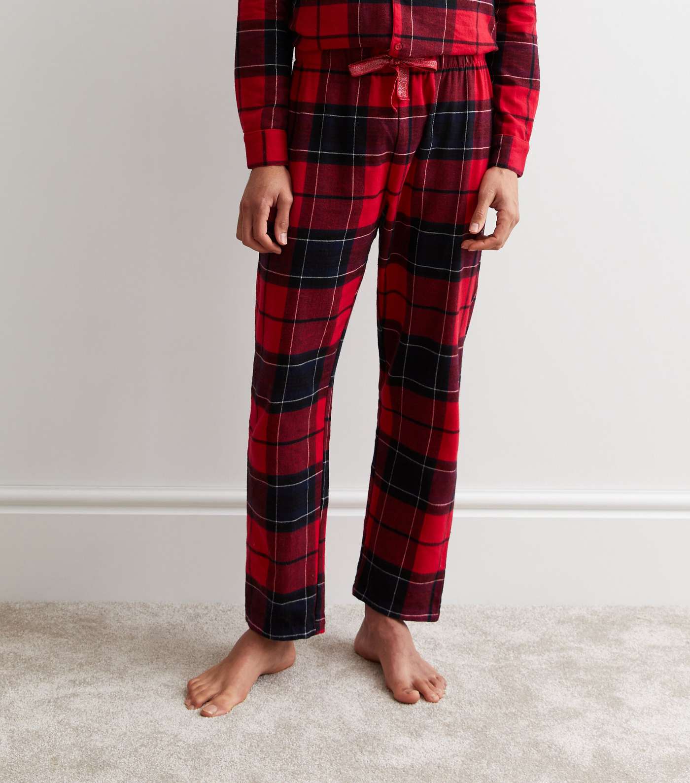 Red Trouser Family Christmas Pyjama Set with Check Pattern Image 5