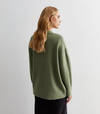 Olive Knit Crew Neck Oversized Jumper | New Look