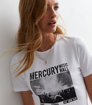 White Mercury Music Hall Logo Crop T-Shirt New Look