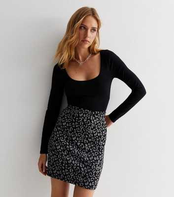Light Grey Leopard Print Jacquard Mini Tube Skirt